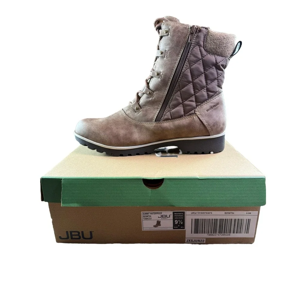JBU Boots Womens Size 9.5 Brown Waterproof Quilted‎ Lace-Up Winter Zip JX3JUN32 - Picture 2 of 6